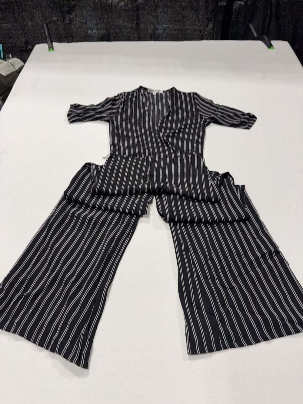 Velvet Torch Black and White Striped Wrap Jumpsuit Size S
